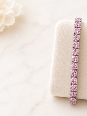 Pink Tennis Bracelet - Silver Setting